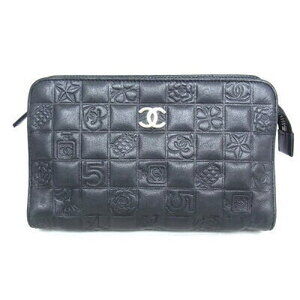Chanel Line Cosmetic Pouch Black Lambskin